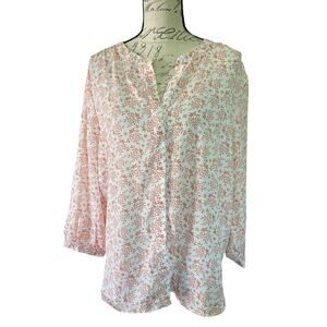 Jachs Girlfriend White Pink Floral Tunic Size Large NWOT